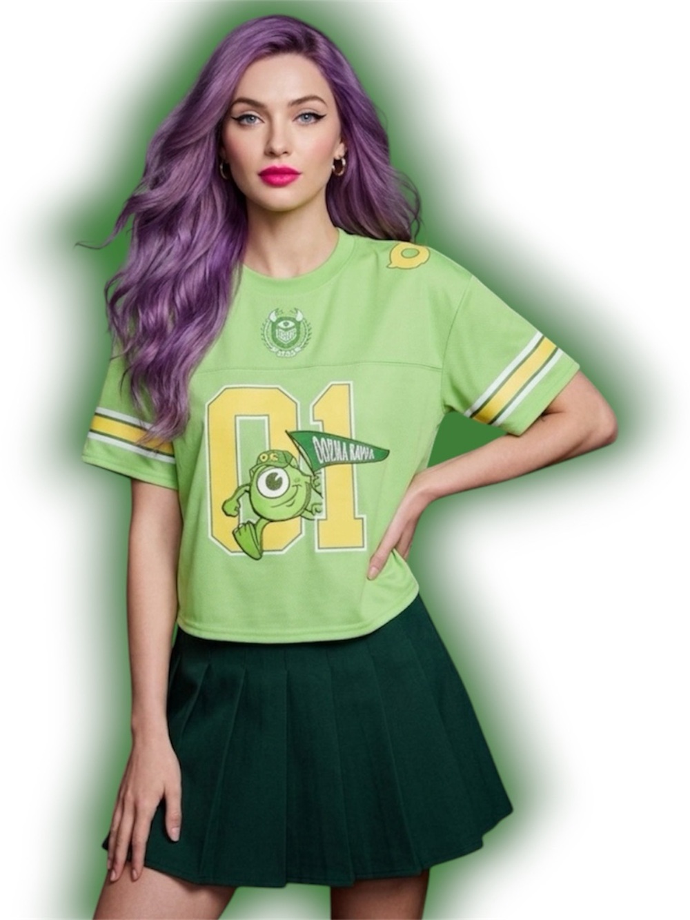 Disney Pixar Monsters University Mike Oozma Kappa Cropped Football Jersey